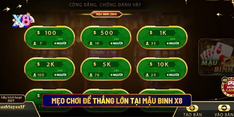 Mẹo chơi để thắng lớn tại mậu binh X8